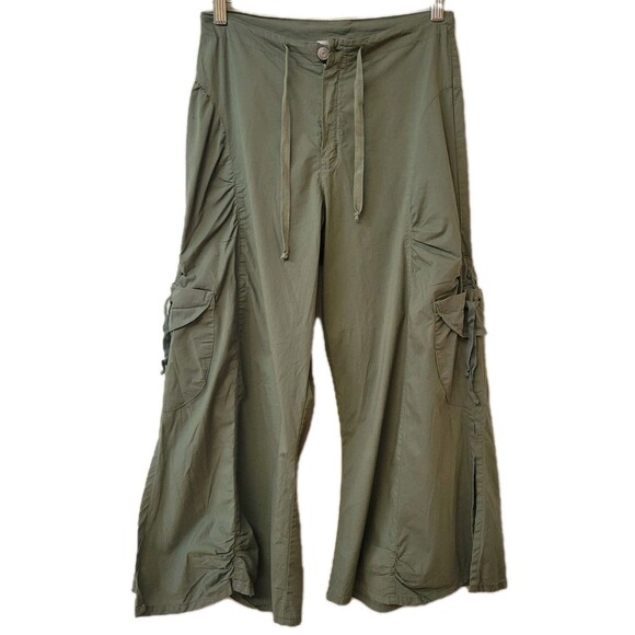 XCVI Ruffled Cargo Capri Green Wide-Leg Pants Side Slits Women Size XS - Picture 9 of 9
